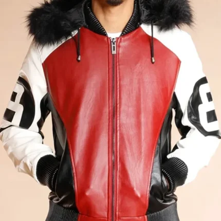 8 Ball Logo Fur Hooded Parka Leather Jacket