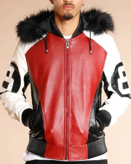 8 Ball Logo Fur Hooded Parka Leather Jacket