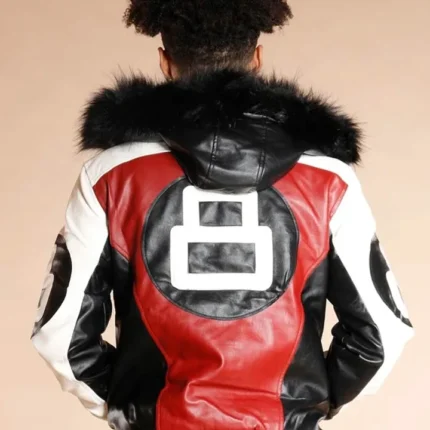 8 Ball Logo Fur Hooded Parka Leather Jacket