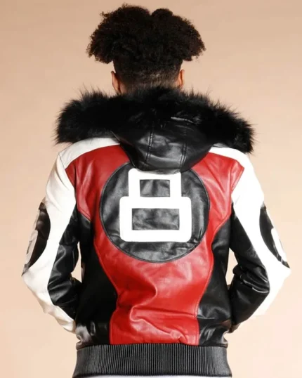 8 Ball Logo Fur Hooded Parka Leather Jacket