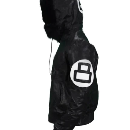 Unisex 8 Ball Black Varsity Bomber Parka Leather Jacket