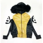  Unisex Khaki and White 8 Ball Fur Hooded Jacket