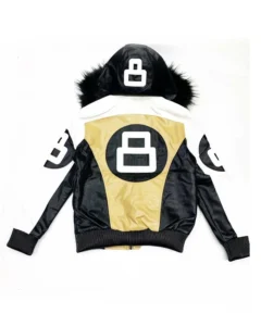 Unisex Khaki and White 8 Ball Fur Hooded Jacket