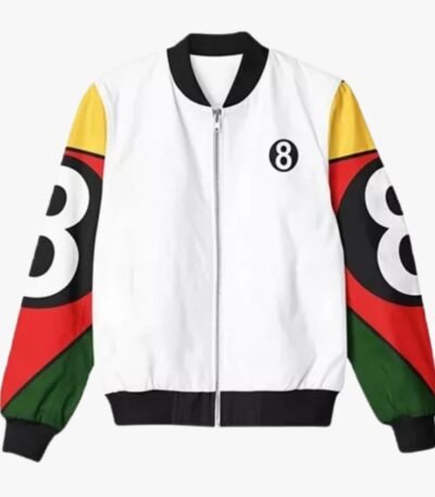 8 Ball 90s Style White Bomber Jacket