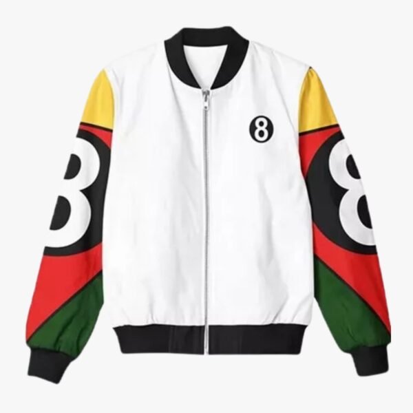 8 Ball 90s Style White Bomber Jacket