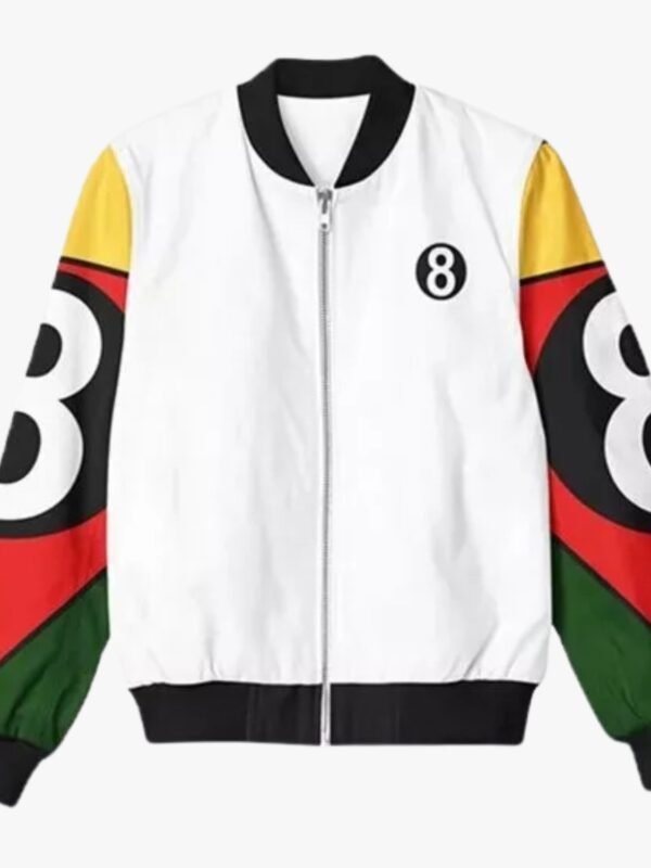 8 Ball 90s Style White Bomber Jacket