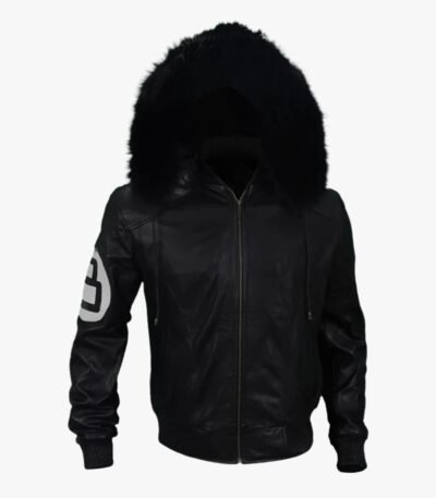 8 Ball Black Varsity Bomber Parka Leather Jacket