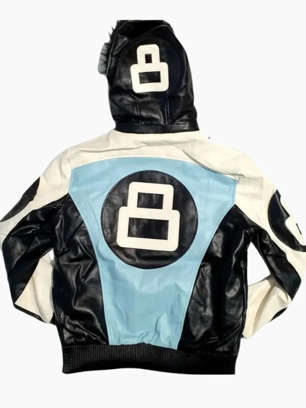 8 Ball Black White and Light Blue Bomber Parka Leather Jacket