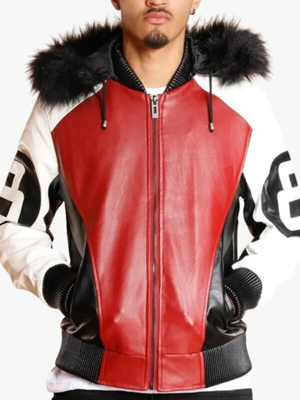 8 Ball Logo Fur Hooded Parka Leather Jacket