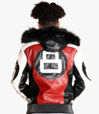 8 Ball Logo Fur Hooded Parka Leather Jacket