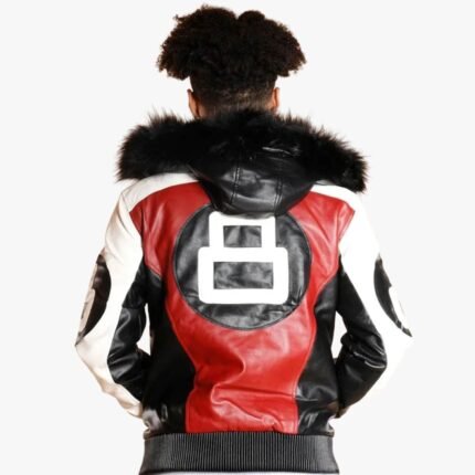 8 Ball Logo Fur Hooded Parka Leather Jacket