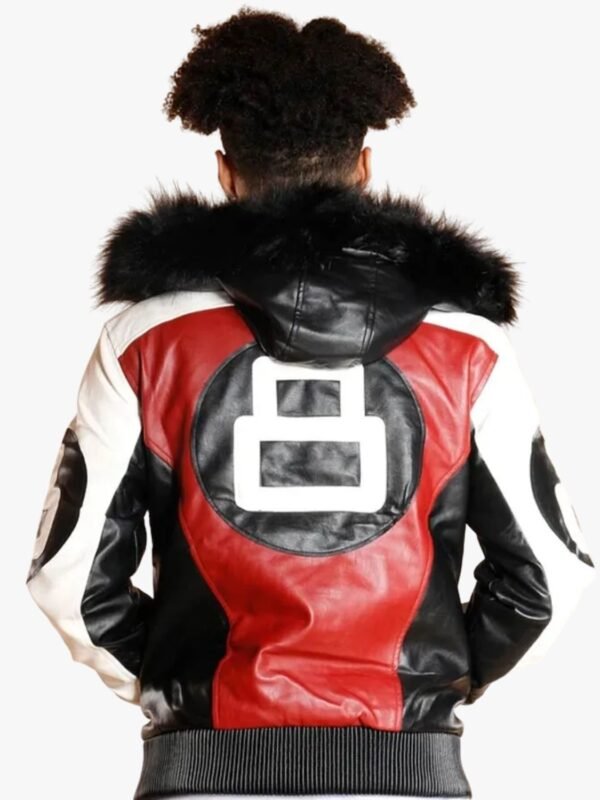 8 Ball Logo Fur Hooded Parka Leather Jacket