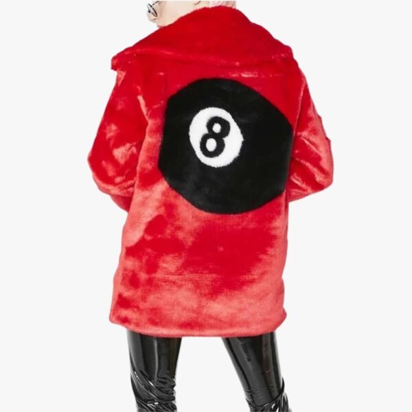 8 Ball Logo Printed Red Fur Jacket