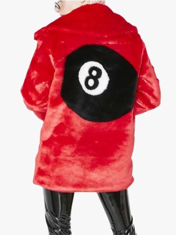 8 Ball Logo Printed Red Fur Jacket