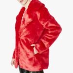 8 Ball Logo Printed Red Fur Jacket