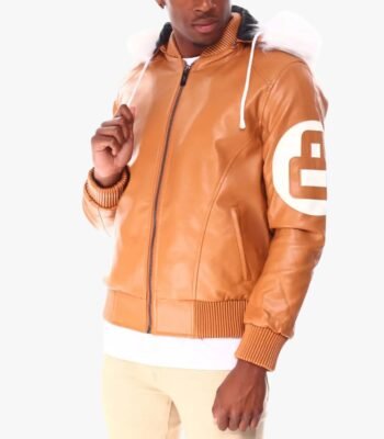 8 Ball Orange Fur Hooded Leather Jacket