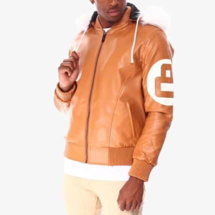 8 Ball Orange Fur Hooded Leather Jacket