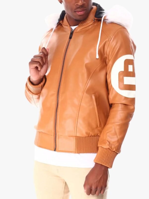 8 Ball Orange Fur Hooded Leather Jacket