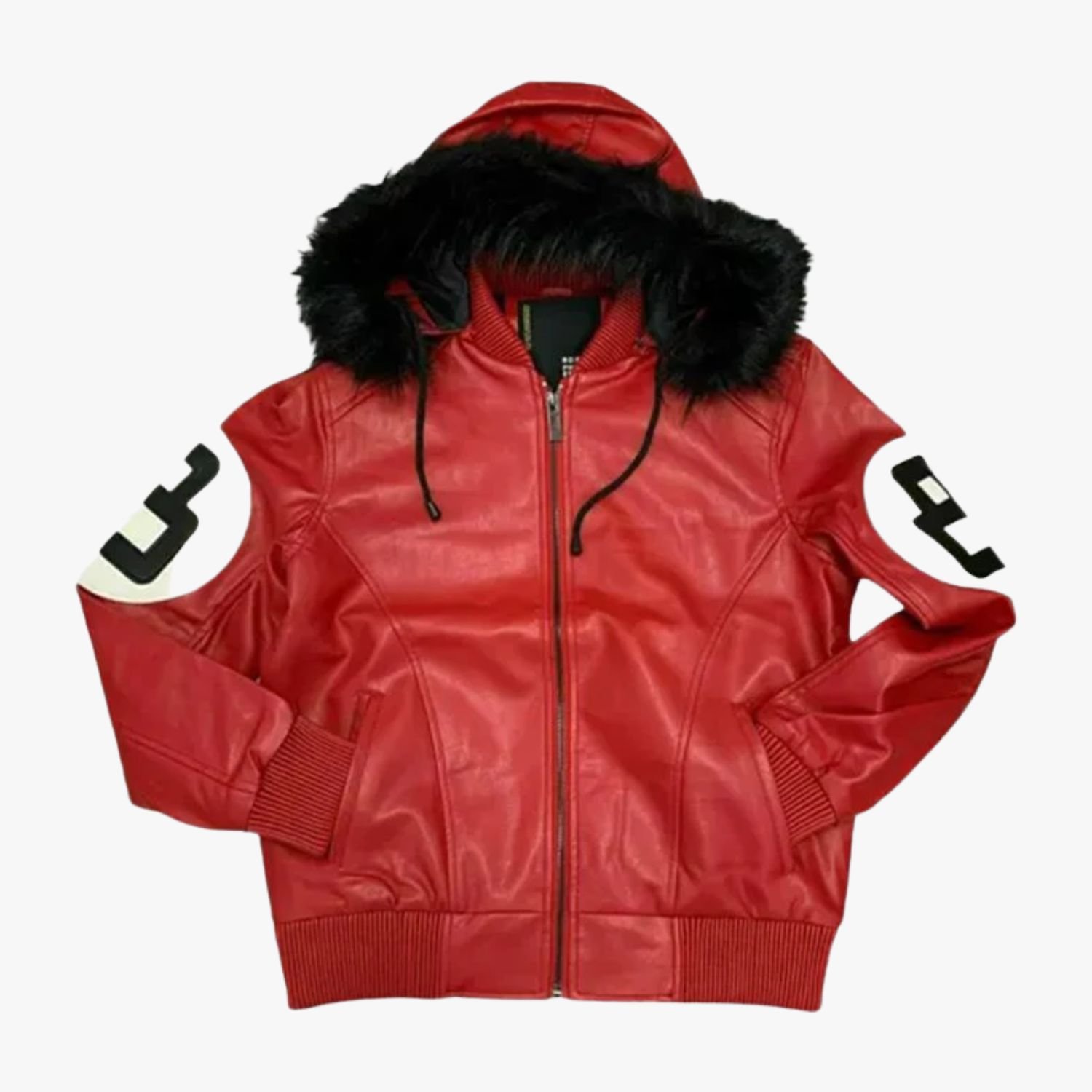 8 Ball Red Bomber Hooded Leather Jacket 8 Ball Red Bomber Hooded Leather Jacket