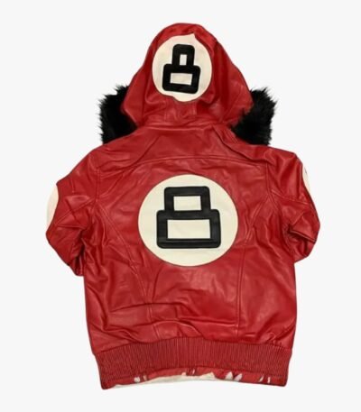 8 Ball Red Bomber Hooded Leather Jacket