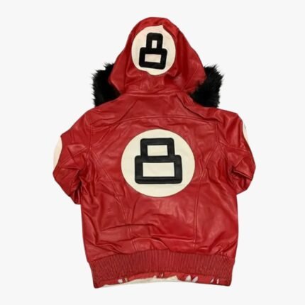 8 Ball Red Bomber Hooded Leather Jacket