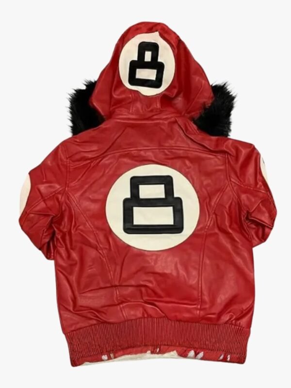8 Ball Red Bomber Hooded Leather Jacket