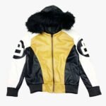 Khaki and White 8 Ball Fur Hooded Jacket