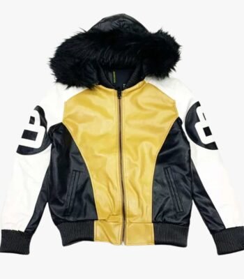 Khaki and White 8 Ball Fur Hooded Jacket