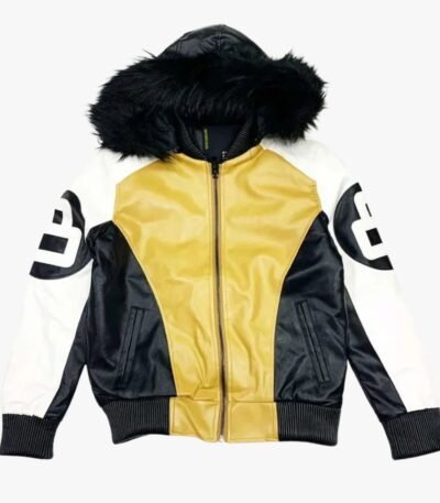 Khaki and White 8 Ball Fur Hooded Jacket