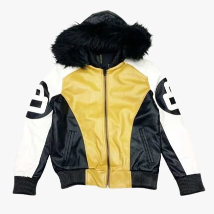 Khaki and White 8 Ball Fur Hooded Jacket