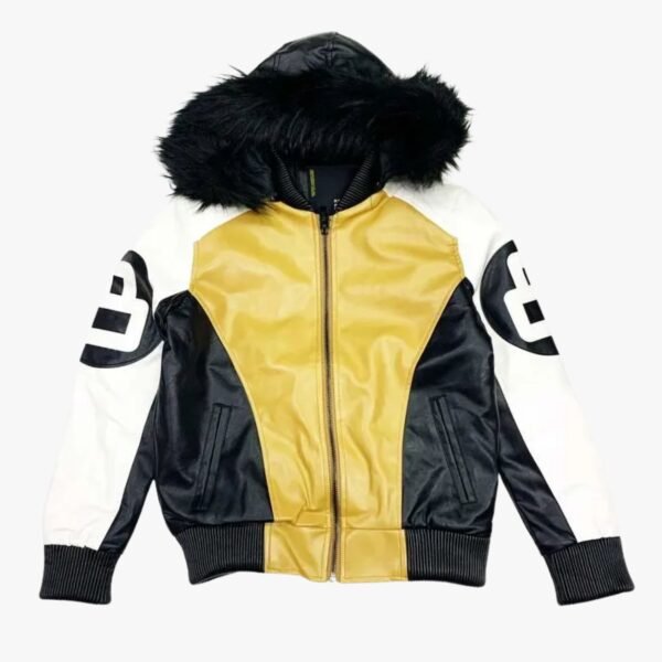 Khaki and White 8 Ball Fur Hooded Jacket