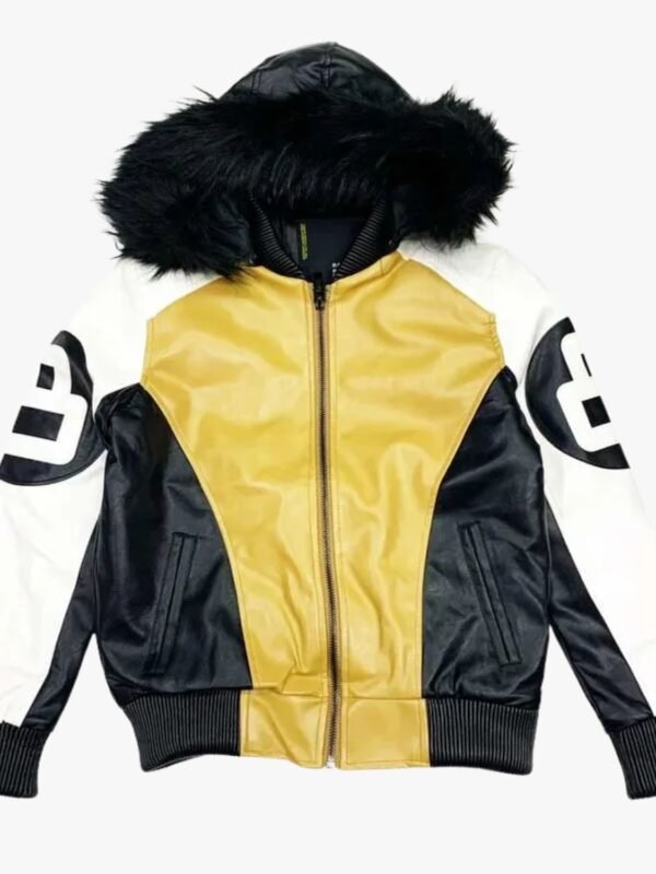 Khaki and White 8 Ball Fur Hooded Jacket