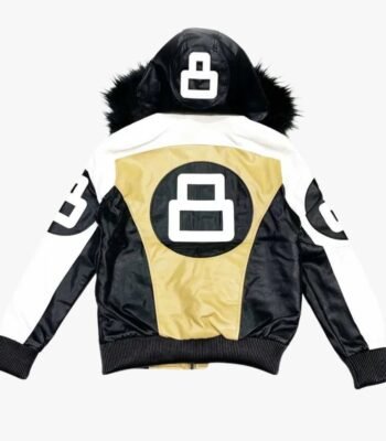 Khaki and White 8 Ball Fur Hooded Jacket