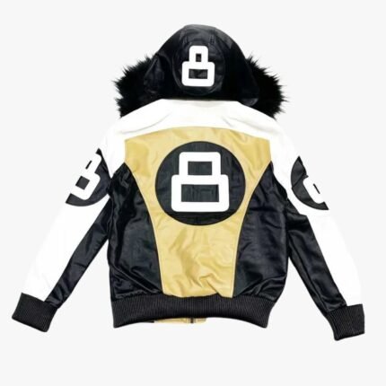 Khaki and White 8 Ball Fur Hooded Jacket