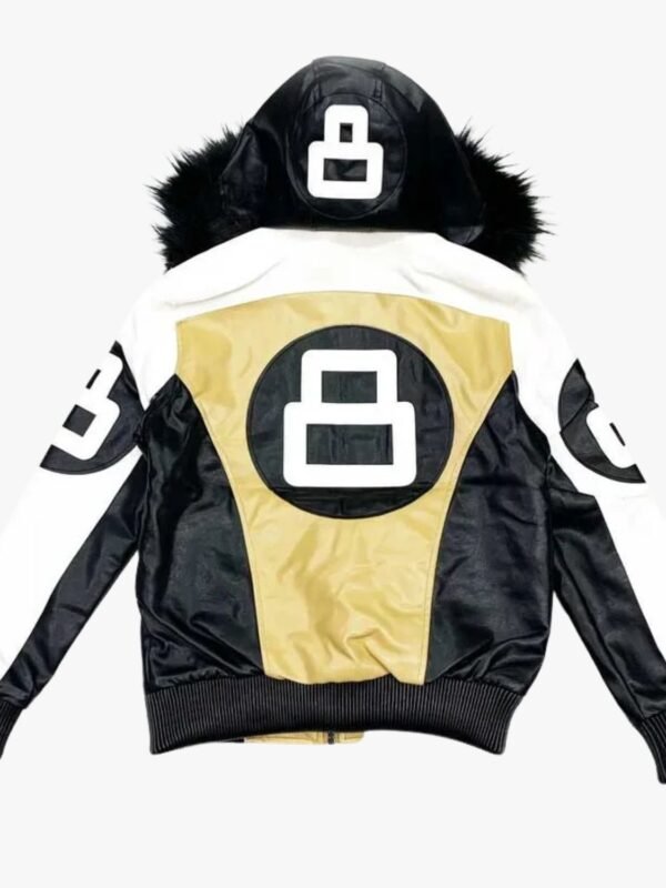 Khaki and White 8 Ball Fur Hooded Jacket