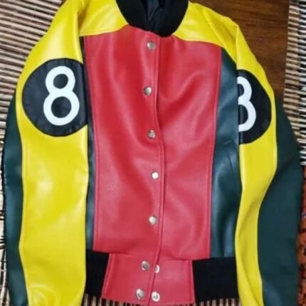 Womens 8 Ball Pool Bomber Leather Jacket