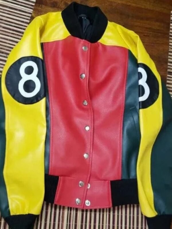 Womens 8 Ball Pool Bomber Leather Jacket
