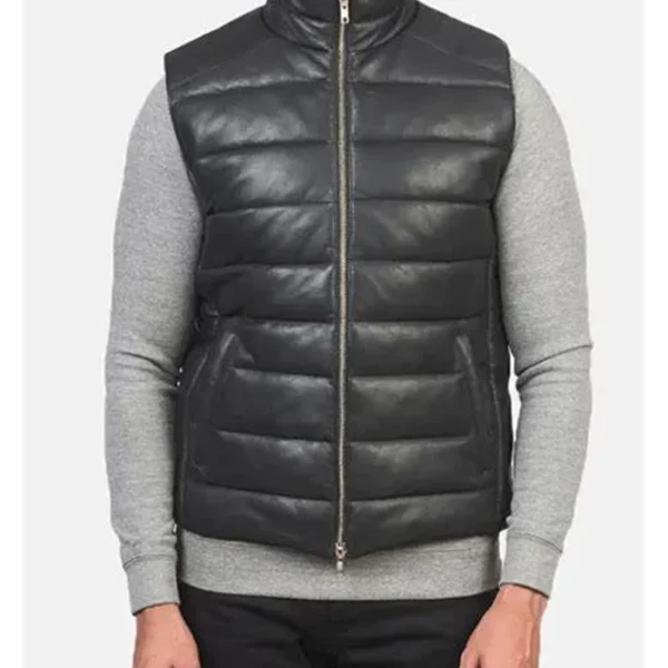 Black Leather Puffer Vest