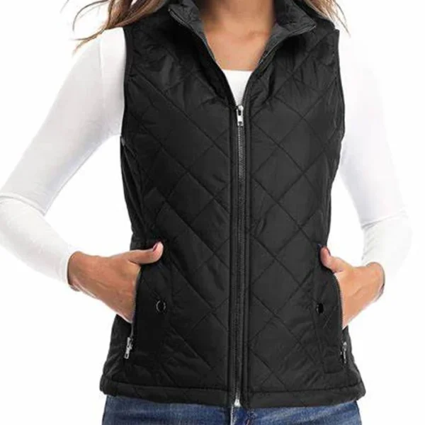 Stand up Collar Lightweight Black Quilted Vest