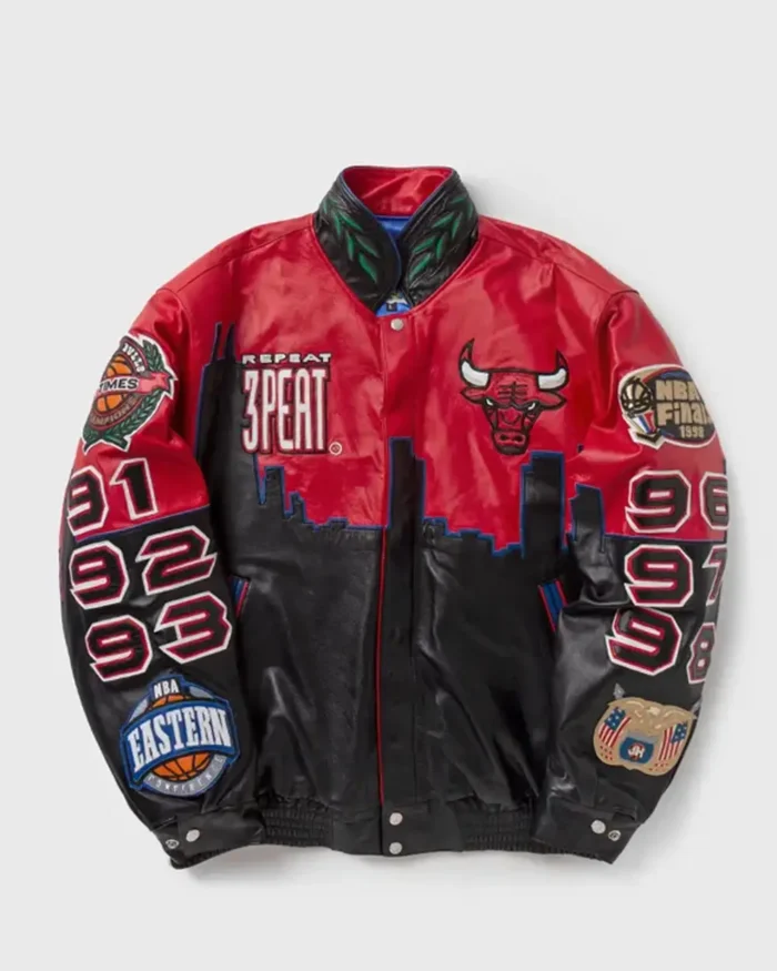 Three Peat Jeff Chicago Bulls Leather Jacket