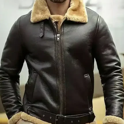 Taryn Brown Leather Shearling SF Aviator Jacket