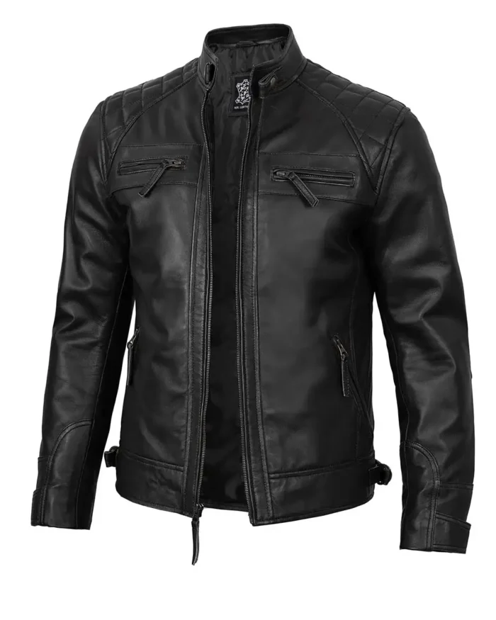 Men’s Cafe Racer Real Leather Biker Black Field Jacket