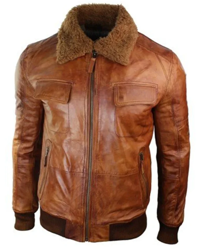 Mens Removable Fur Collar Rust Tan Brown Jacket