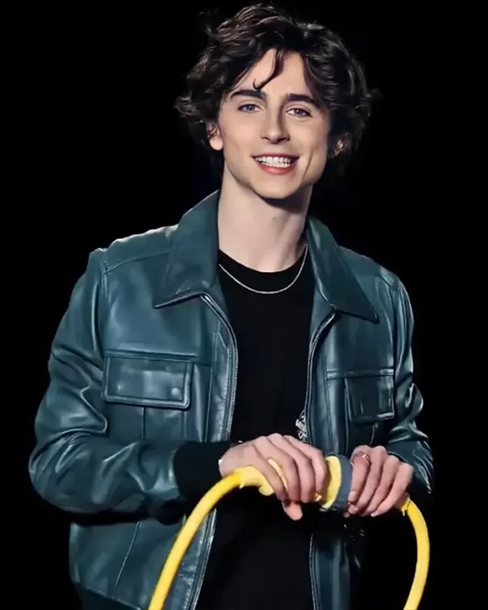 Timothée Chalamet Green Leather Bomber