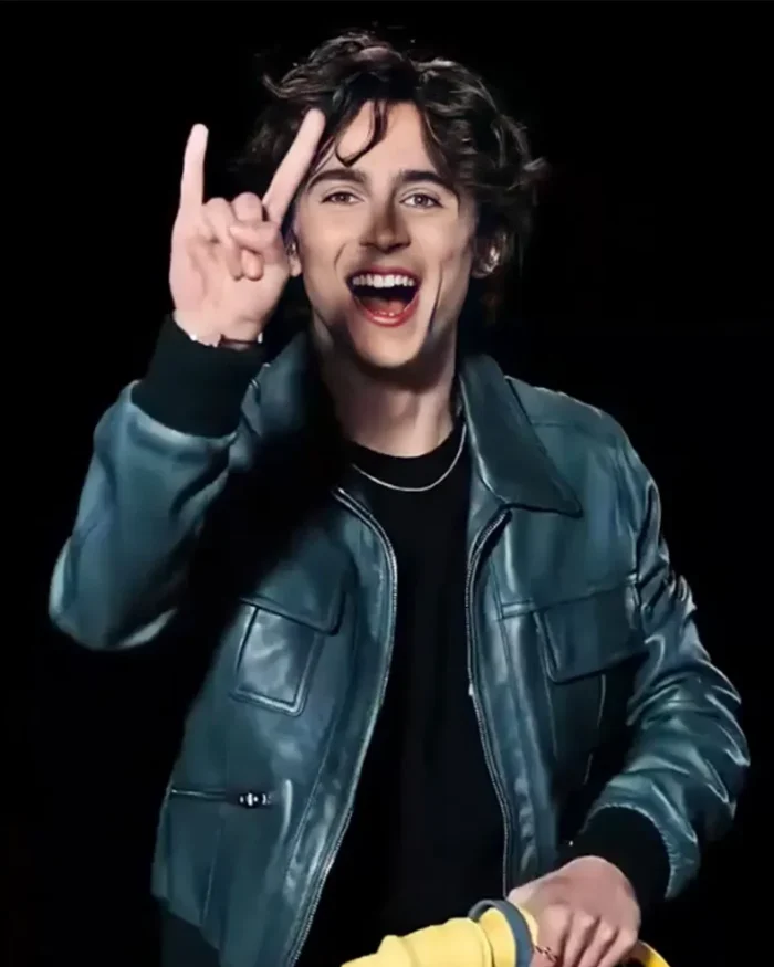 Timothée Chalamet Green Leather Bomber