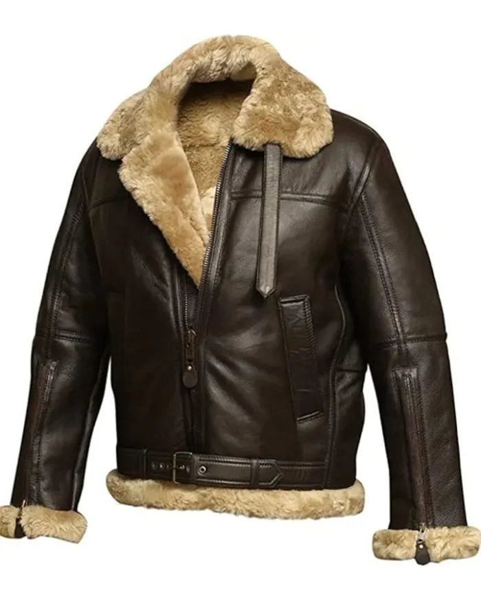 Victor RAF Brown Bomber Shearling Fur Jacket