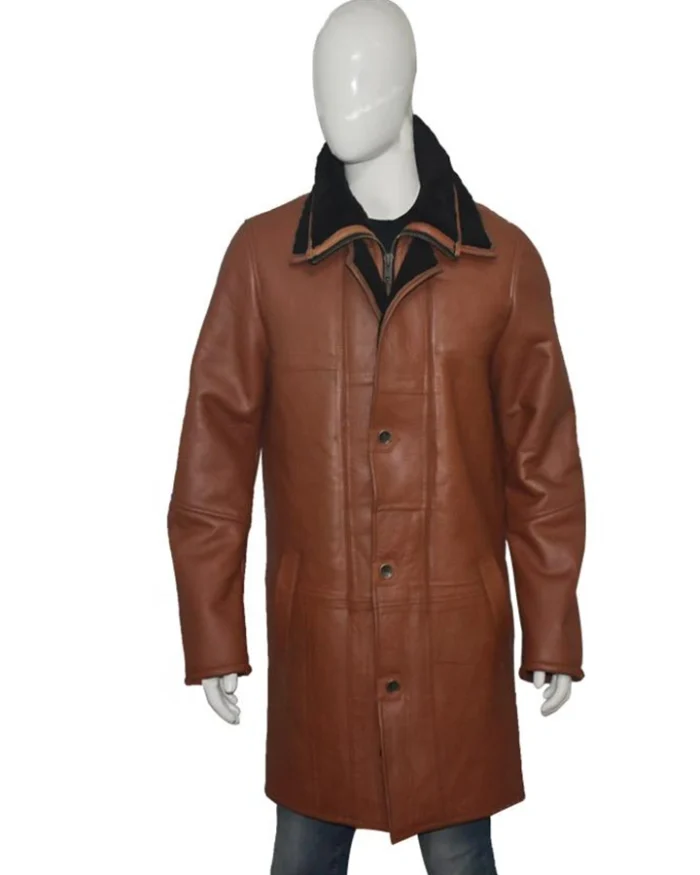 Wesley RAF SF Bomber Warm Duffle Brown Leather Coat