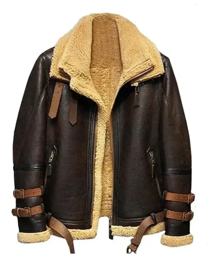 Ronald Double Belted Cuffs Collar Brown Shearling Jacket