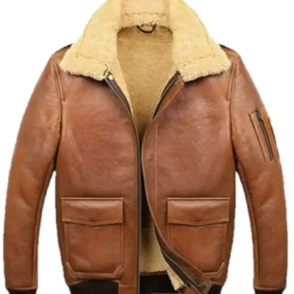  Samuel Tan Brown Shearling SF Bomber Leather Jacket