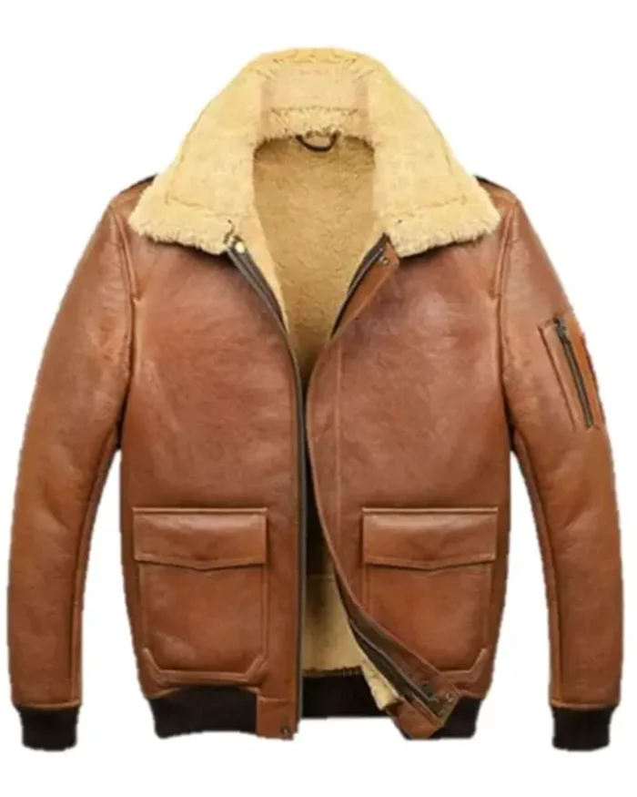 Samuel Tan Brown Shearling SF Bomber Leather Jacket